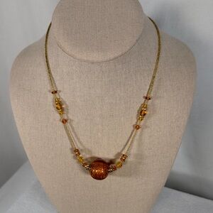 Amber and Gold Murano Glass Bead Necklace